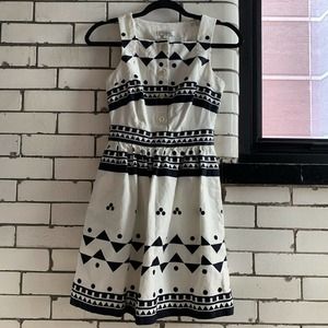 JCREW J. CREW 00 White Black Half Button Up Fit Flare Sleeveless Circle Dress